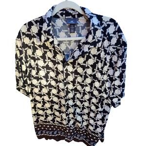 H & M Men's Button Down Shirt Modern Retro,‎ Summer Streetwear, Art Deco SZ L